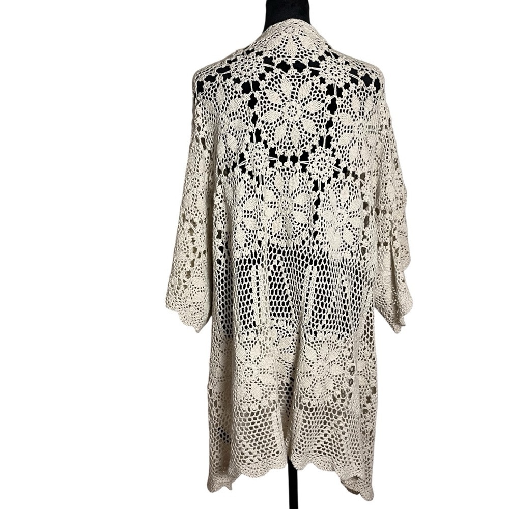 Topshop Cream Crochet Openwork Kimono Boho Cardigan (Size 4 / UK 8) - Picture 2 of 9